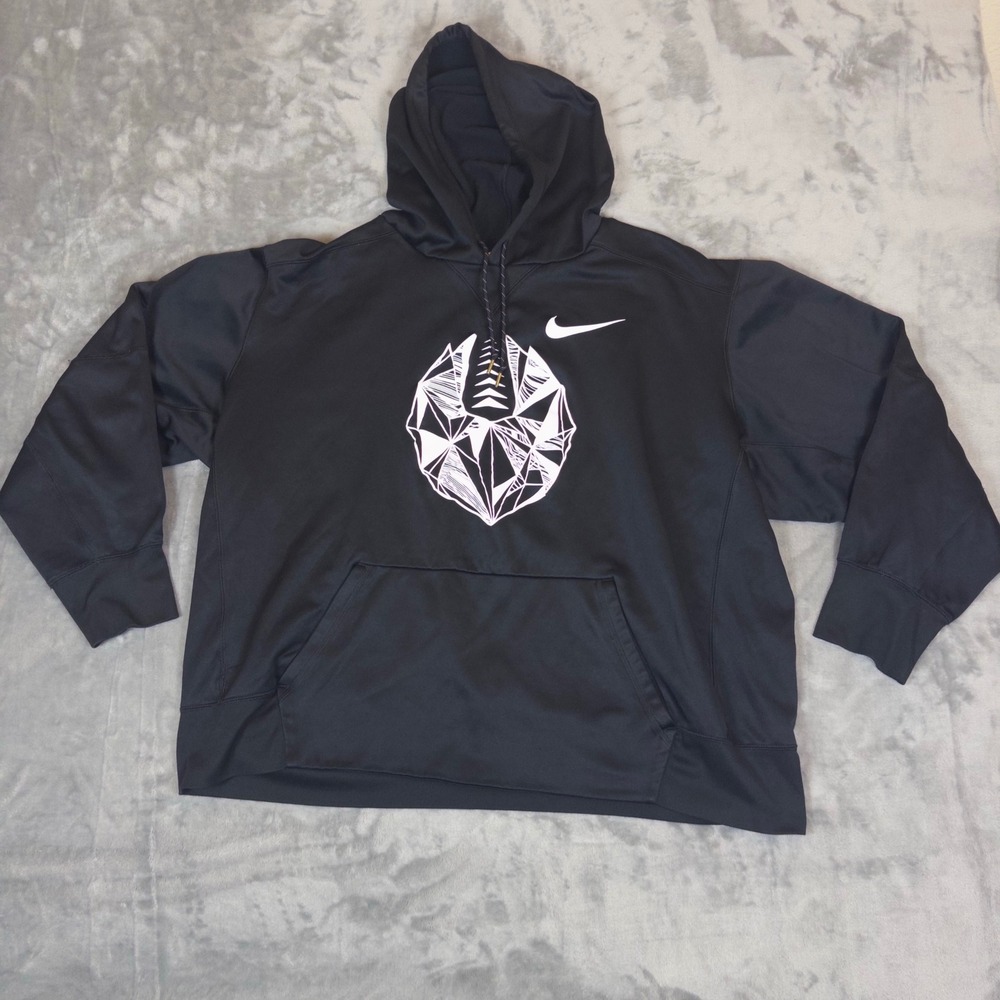 Nike Hoodie Mens 2XL Black Geometric Football Graphic Therma-FIT Sweatshirt